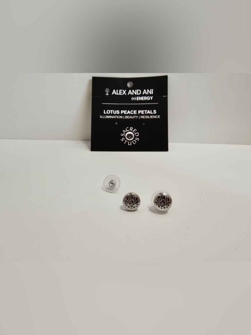 Alex and Ani Lotus Peace Petals Stud Earrings - Silver Finish With Card And Box - Picture 3 of 4